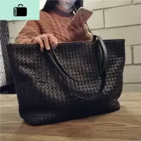 2020新款女包潮流韩版编织包女士托特包单肩包时尚手提包简约大包NEW LAKE 黑色编织大包女士单肩包