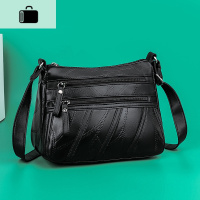 皮皮软皮女士小包包斜挎包妈妈单肩包中老年妈妈包百搭女包NEW LAKE 黑色女士单肩包