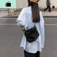 炒酷帅黑色尼龙小布袋 ulzzang抽绳粗肩带单肩包帆布斜跨包女NEW LAKE女斜挎包