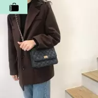韩国气质chic链条小方包单肩斜挎包2020ins时尚简约菱格纹包包女NEW LAKE 黑色升级可调节女斜挎包