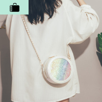 今年流行七彩亮片包包女2020新款网红斜挎小圆包小清新学生单肩包NEW LAKE 蓝色女斜挎包