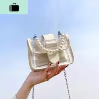 小包包女2020新款夏时尚珍珠链条斜挎包网红百搭透明单肩小方包潮NEW LAKE女斜挎包