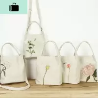 原创单肩包棉麻文艺复古小清新花朵森系帆布斜挎水桶小包手提女包NEW LAKE女斜挎包