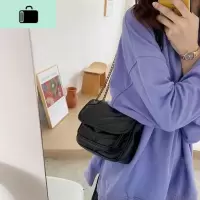 菱格链条包包女新款ins简约百搭韩版PU软皮复古单肩斜挎小方包女NEW LAKE 黑色女斜挎包