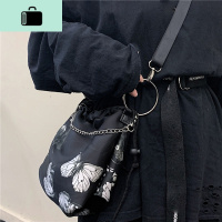 韩国ins原宿风小众蝴蝶印花链条斜挎包bf女百搭单肩包情侣学生潮NEW LAKE 黑色女斜挎包