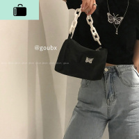 韩版新款夏季网红休闲包包女士黑色包斜挎包单肩包链条包蝴蝶小包NEW LAKE 黑色女斜挎包