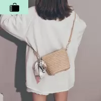 编小包包女2020新款夏天森系编织丝巾仙女水桶包少女斜挎沙滩包NEW LAKE女斜挎包