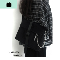 原创包包ins2020新款百搭斜挎包帆布学生书包上课背包男女NEW LAKE 黑色(链条可拆卸)女斜挎包