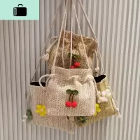 小包包女包2020新款潮时尚百搭编樱桃花朵水桶包单肩斜挎包学生NEW LAKE女斜挎包