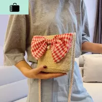 少女单肩小包包女2020夏季新款潮韩版百搭斜挎包蝴蝶结编水桶包NEW LAKE女斜挎包