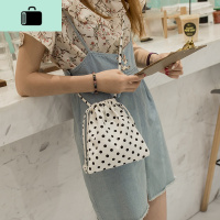 少女心帆布斜挎包波点包女学生韩版可爱小包抽绳束口袋迷你手机包NEW LAKE 米白色圆点包女斜挎包