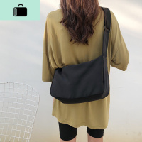 2020新款帆布包女学生休闲纯色简约大容量ulzzang宽带单肩斜挎包NEW LAKE 黑色防水面料女斜挎包