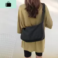 2020新款帆布包女学生休闲纯色简约大容量ulzzang宽带单肩斜挎包NEW LAKE 黑色防水面料女斜挎包