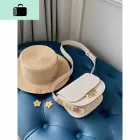 包包2020新款潮花朵马鞍包单肩斜挎包女百搭流行网红小包NEW LAKE 米白色女斜挎包