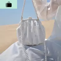 原创珍珠包包女斜挎包简约百搭夏天仙女包包超仙温柔风贝壳口金包NEW LAKE 白色白月光