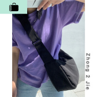 韩国ins粗肩带黑色尼龙布包斜跨单肩拉链包包男女百搭大容量2020NEW LAKE 黑色女斜挎包