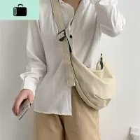 日系复古文艺帆布包女2020新款休闲饺子包单肩包韩版简约斜挎包潮NEW LAKE女斜挎包