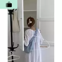 瘦竹竿 韩版大容量帆布包折皱松紧肩带单肩包斜跨包包饺子包女NEW LAKE女斜挎包