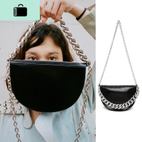 冷淡风设计双链条肩带半圆单肩包包女2020春夏新款百搭斜挎手提包NEW LAKE 黑色女斜挎包