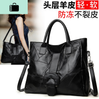 皮手提包包女2019新款简约百搭大女包大容量单肩斜挎包潮NEW LAKE 黑色(收藏送皮卡包一个)女斜挎包