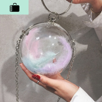 女包包2020新款潮网红高级感斜跨百搭洋气夏季链条斜挎ins小圆球NEW LAKE 透明羽毛随机发女斜挎包