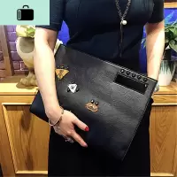 韩版女士手拿包个性徽章大容量手提包气质信封大包单肩斜跨手拎包NEW LAKE 黑色女斜挎包