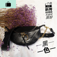 新款腰包单肩斜跨包韩版潮女ins复古链条包宽肩带马鞍包半圆NEW LAKE女斜挎包