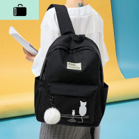 书包女初中生古着感ins风校园高中大容量背包简约帆布黑色双肩包NEW LAKE 黑色