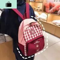 韩国ins古着感书包女格子文艺森系双肩包大高中学生百搭软妹背包NEW LAKE