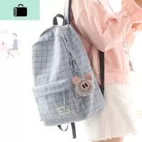 NR时尚棉麻格子双肩包女2019新款书包女韩版高中生大容量双肩背包NEW LAKE