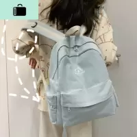 文艺小清新帆布书包女韩版高中生大学生双肩包女百搭少女背包NEW LAKE 浅蓝色(收藏小礼物