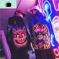 韩版原宿ins超火的双肩包女街头嘻哈潮酷背包男高中校园学生书包NEW LAKE