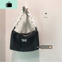 复古美式单品bag~韩系小众设计师款蝴蝶刺绣粗链条腋下包包NEW LAKE 黑色女士单肩包