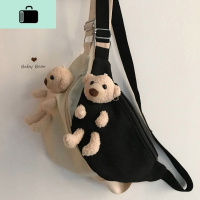 夏季2020流行新款韩版ins超火毛绒小熊斜跨包女帆布单肩腋下包包NEW LAKE女士单肩包