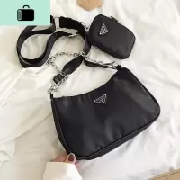 包包女2020新款时尚链条单肩斜挎包ins百搭网红三合一腋下包女NEW LAKE 黑色大号加强版女士单肩包