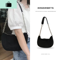 复古风包包2020秋冬新款时尚新月百搭黑色链条腋下法棍单肩包包女NEW LAKE 黑色女士单肩包