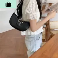 腋下包包女2020新款法式小众设计复古百搭手提单肩包女半圆法棍包NEW LAKE 黑色女士单肩包
