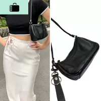 复古腋下包2020新款欧美时尚气质女包简约百搭小肩包手提包法棍包NEW LAKE 黑色女士单肩包