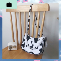 港风日系小挎包女单肩斜挎包女潮ins可爱少女学生奶牛纹小腋下包NEW LAKE 乳白色女士单肩包