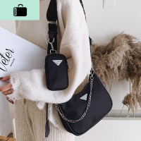 网红小包包质感斜挎法式复古饺子月牙中古尼龙腋下法棍单肩包女潮NEW LAKE 黑色女士单肩包