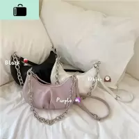 包包女2020新款潮ins法棍包粗链条黑色腋下包斜跨新月褶皱单肩包NEW LAKE女士单肩包