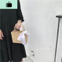 020夏季ins网红冷淡风手提迷你小编包复古文艺女沙滩度假方NEW LAKE 米白色无内衬送帆布袋女士单肩包