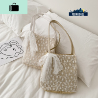 春夏仙女蕾丝百搭大容量水桶手提编编织女包单肩小清新托特包NEW LAKE女士单肩包