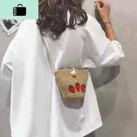 编织包包女包新款2020卡通可爱莓编水桶包纯色少女单肩斜挎包NEW LAKE女士单肩包