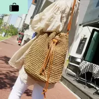 春夏新款红人同款热卖编包包流苏水桶斜挎包沙滩包编织袋女包NEW LAKE女士单肩包