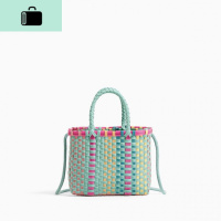 2019新款彩色手工编织包女za家单肩手提编包ins同款度假沙滩包NEW LAKE 塑料小篮子女士单肩包