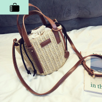 编包女斜挎编织水桶包女包2019新款时尚百搭手提包度假风沙滩包NEW LAKE 浅棕色女士单肩包