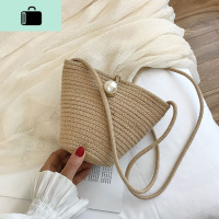 夏季ins超火编织包包女2020小清新款韩版百搭单肩斜挎时尚编包NEW LAKE 卡其女士单肩包