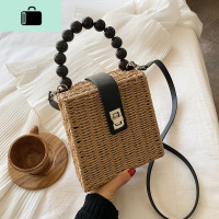ins2020新款复古藤编包串珠手提盒型编织包海边度假沙滩休闲女包NEW LAKE女士单肩包