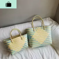 大容量藤编包菜篮子包海边度假沙滩包手提编织包女撞色个性包包女NEW LAKE女士单肩包